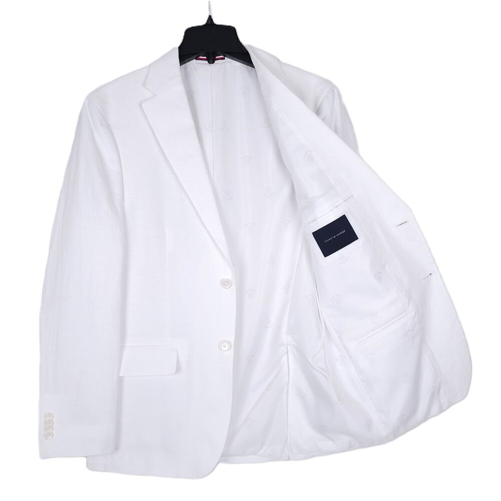 Tommy Hilfiger Mens Modern Fit Linen Sport Coat Blazer 46R White Solid NWT - Picture 2 of 7